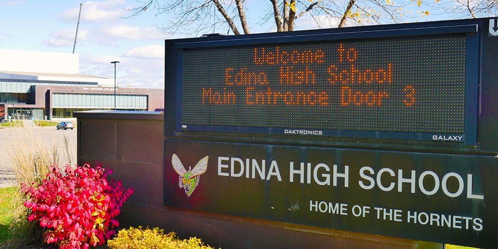 Edina High School sign in Edina, Minnesota